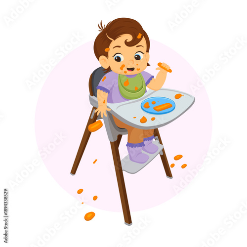 BLW Feeding Mess, Baby Girl Throwing Carrot