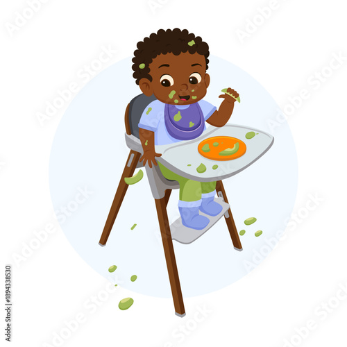 BLW Feeding Mess, Diverse Baby Boy Throwing Avocado