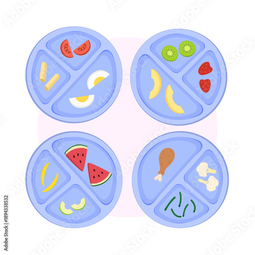 BLW Divided Baby Food Plates With Fruits, Vegetables, and Proteins