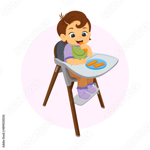 BLW Feeding Illustration, Baby Girl Eating Carrot