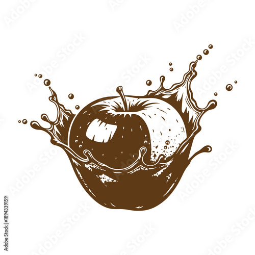Vintage Grunge texture Apple with juice splashing around it on white background