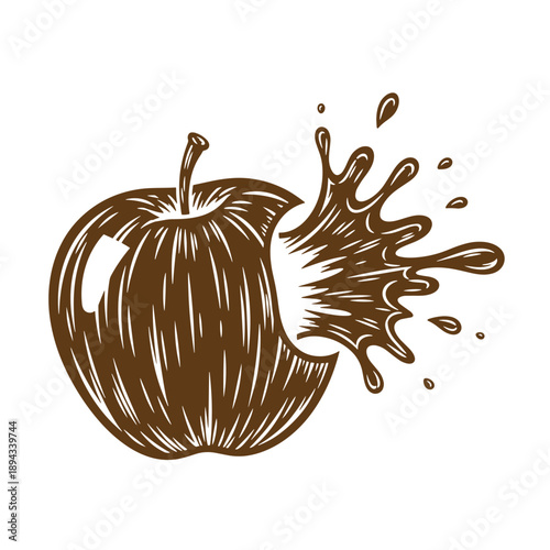 Vintage Grunge texture Drawing of an apple with juice splashing out  fruit and liquid motion