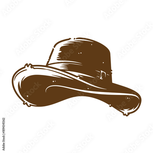 Vintage Grunge texture Illustration of a cowboy hat with a wide brim and chin strap  a classic western fashion accessory