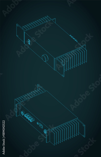 Powerful audio amplifier isometric blueprints