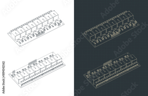 8 Channel relay module board isometric drawings