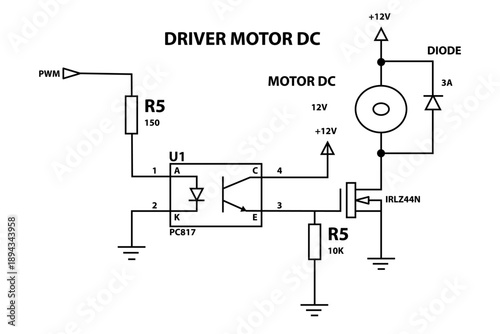 DC Motor Driver Circuit With Optocoupler and MOSFET Controller Diagram for PWM Control