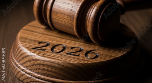 2026 Gavel. A wooden gavel resting on a sound block engraved with the year 