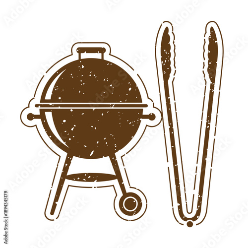 Vintage Grunge texture grill and tongs for outdoor cooking and barbecue  summer food preparation