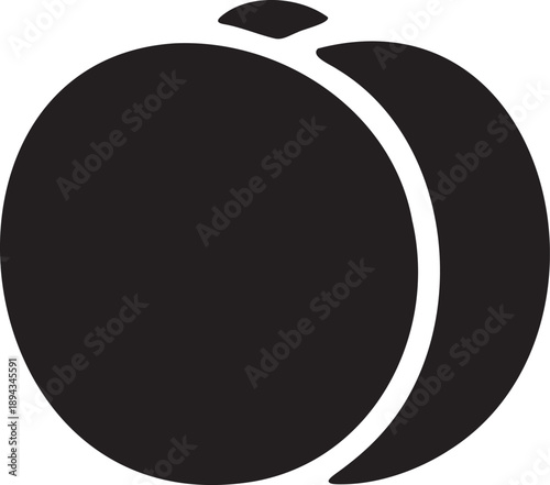 Simple black silhouette of a plum or small fruit with a split on a white background, useful for food icons and design elements.