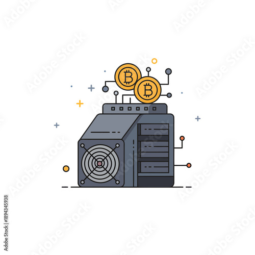 Computer Server Mining Bitcoin Cryptocurrency.