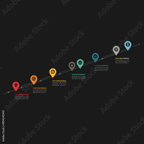 Colorful Map Pins on Black Background.