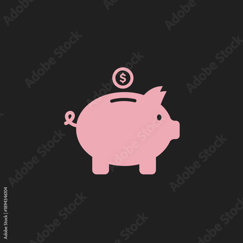 Pink Piggy Bank with Coin Inserted.