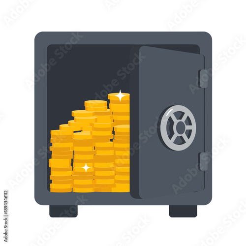 Safe Filled with Gold Coins Inside.