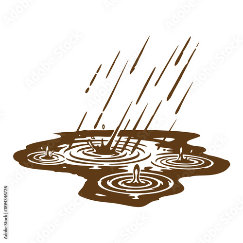 Vintage Grunge texture Illustration of rain drops falling into puddle with ripples on white background  rain puddle with ripples
