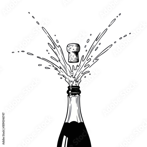 Champagne Bottle Cork Popping With Splash