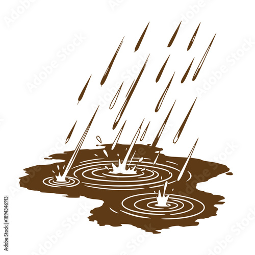 Vintage Grunge texture rain falling into puddles on the ground making ripples in the water  rainy weather