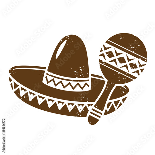 Vintage Grunge texture sombrero and maracas musical instrument for latin american music and dance