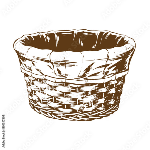 Vintage Grunge texture woven basket with handle on white background