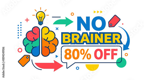 80% Off Brainstorming Ideas for Business Growth, Online Marketing, Bright Conceptual Environment