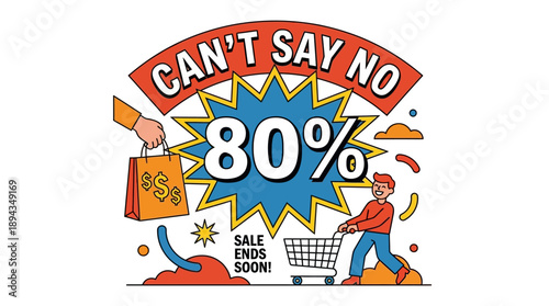 Promotional Event, Shopping Sale, Online Store, Graphic Design, Colorful Background, Eye-Catching Viewpoint, Discount Concept