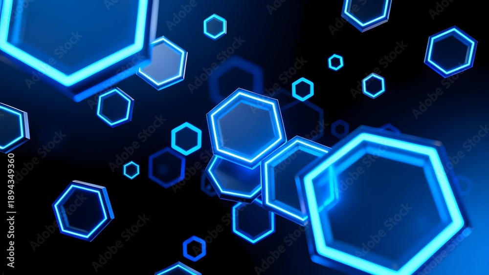 Obraz premium Abstract blue hexagonal shapes glowing against a dark background