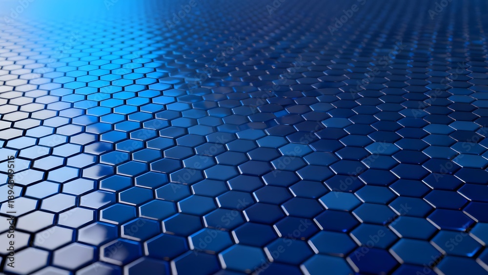 Obraz premium Blue hexagonal pattern surface with reflective texture and gradient lighting