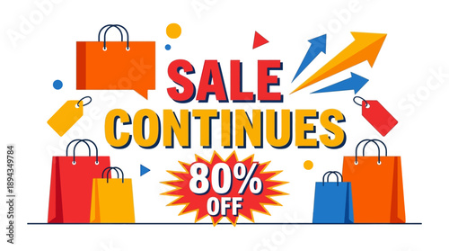 80% Off Discounts on Shopping Items, Online Store, Colorful Graphics, Promotional Campaign