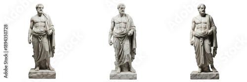 Set of Ancient Greek Philosopher Statues Isolated on White Background