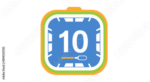 Countdown Timer Icon Vector Illustration, Digital Interface Element with Number 10, Graphic Design for Apps and Websites