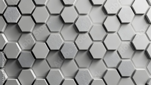 Geometric pattern of metallic hexagonal tiles in a repetitive, three-dimensional arrangement.