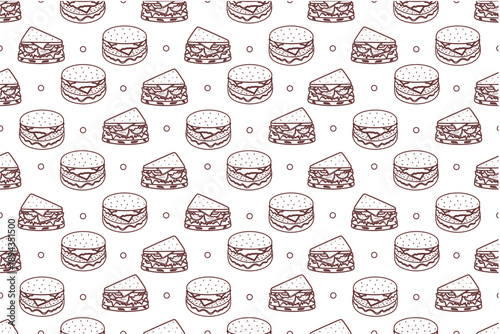 Seamless pattern with sandwich and burger doodle. Fast food pattern background. Hand drawn doodle fast food seamless pattern. Seamless fast food doodle pattern vector design.