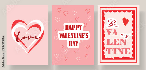 Happy Valentine’s Day cards. hearts, frame, romantic, modern design, template for banner, poster, background, ads, cover, label, sale, branding