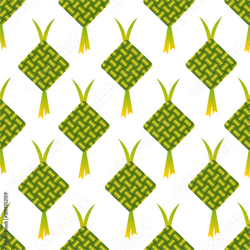 Ketupat seamless pattern background. Seamless green ketupat pattern. Ketupat cartoon pattern background. Eid al fitr ketupat pattern.