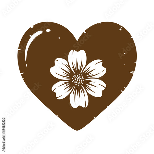 Vintage Grunge texture heart shape with white flower on center  love symbol with floral design element