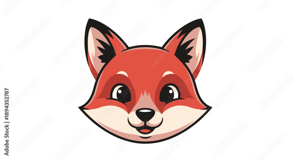 Obraz premium Cute Fox Face Vector Illustration, Adorable Cartoon Animal Head Graphic, Wildlife Icon for Kids Design and Branding