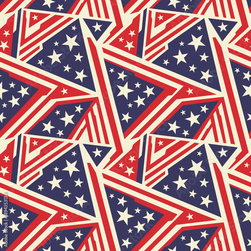 Retro Patriotic Star Pattern in Red, White, and Blue with Bold Geometric Shapes