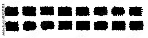 Set of monochrome black wavy speech bubbles. Mixed chat contours and message forms for comic panels, dialogue graphics and conversation layouts. Bold bubble silhouettes vector illustration.