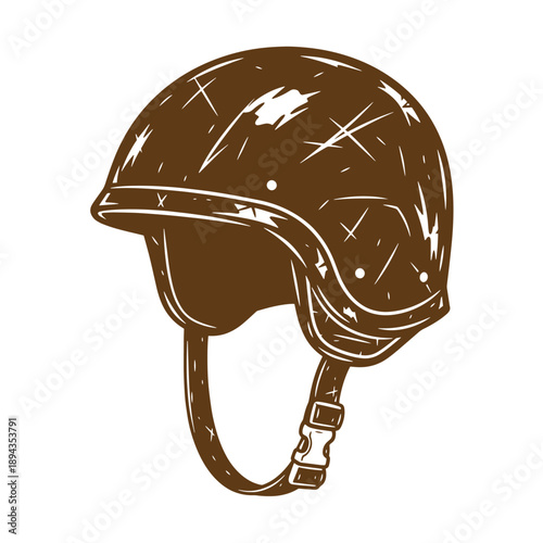 Vintage Grunge texture Vintage motorcycle helmet with chin strap isolated on white background  a classic protective gear for riders