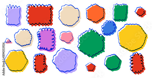 Set of colorful wavy geometric collection. Pastel triangles, hexagons and rectangles for modern patterns, abstract compositions and vibrant collages. Multi form silhouette vector illustration.