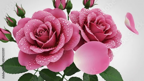A close-up view of a pink rose in full bloom, surrounded by buds and green leaves