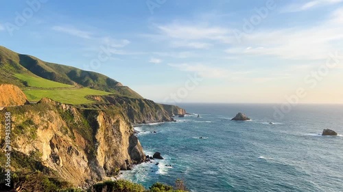 Bixby Bridge Rocky Creek Bridge in Big Sur California,pacific coast highway, handheld video 