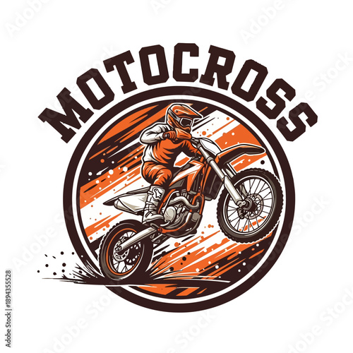 Motocross Rider Illustration with Dynamic Orange and Brown Design.