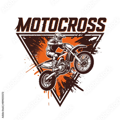 Motocross Rider Jumping on Motorcycle Graphic Illustration.