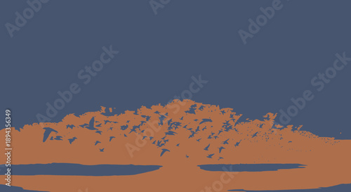 Abstract digital illustration of a stylized natural landscape with jagged, polygonal forms resembling a crystal formation or rock outcrop against a tranquil sky