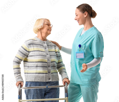 Smiling nurse assisting sen...