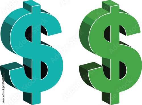 3D Dollar Currency Symbols Vector Illustration Finance, Money, and Investment