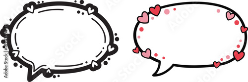 Cute Love Speech Bubbles with Heart Decoration. Hand Drawn Romantic Dialogue Balloons and Text Frames for Valentine's Day.