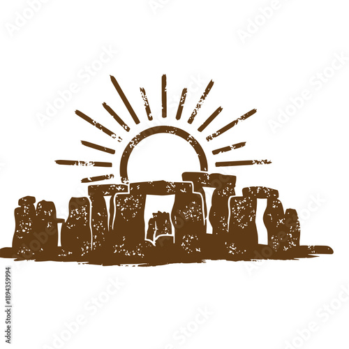Vintage Grunge texture stonehenge monument with sun rising behind it  ancient stone circle in england  historical landmark