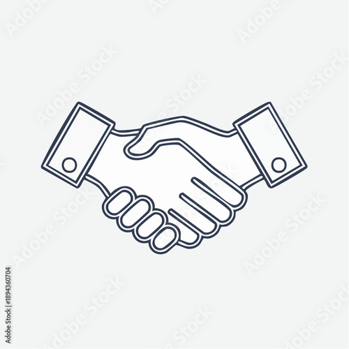 Simple outline icon depicting a handshake, symbolizing business agreement, partnership, and successful deal conclusion