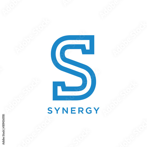 Professional blue letter S line art icon for corporate consulting and global financial partnership business logo isolated on white SYNERGY